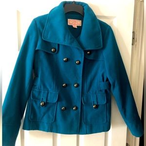 Greenish blue pea coat. Size L